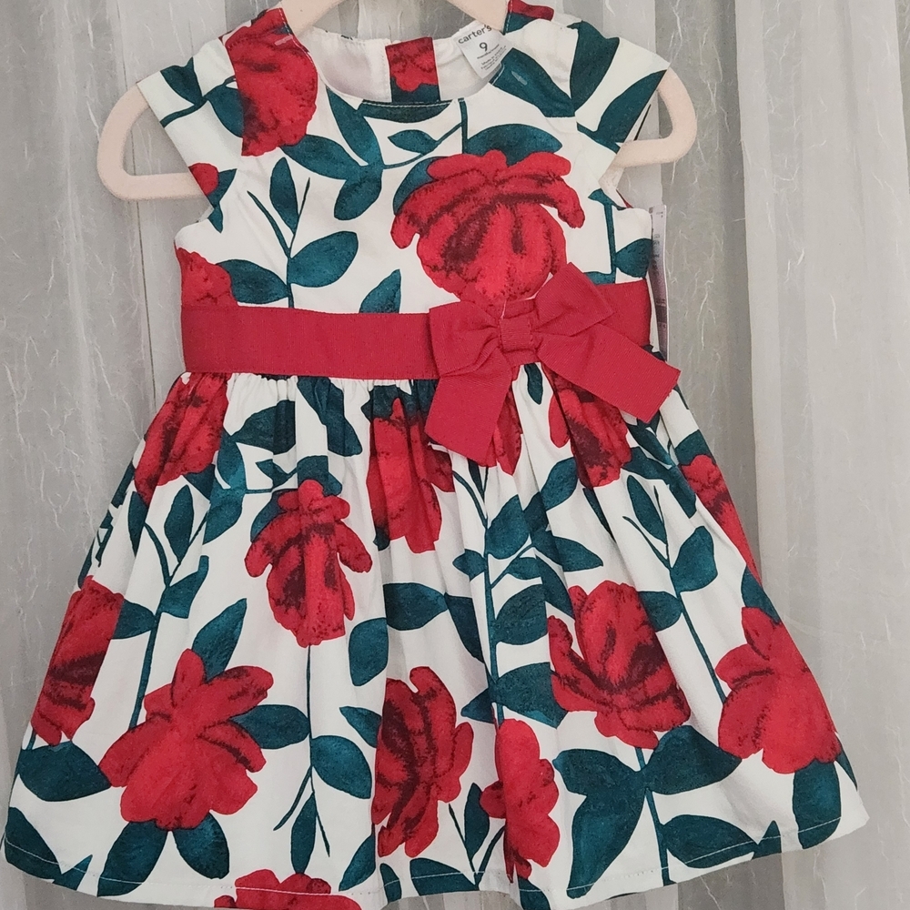 Carter's Red Floral Dress with Green Leaves, 9 months, NWT